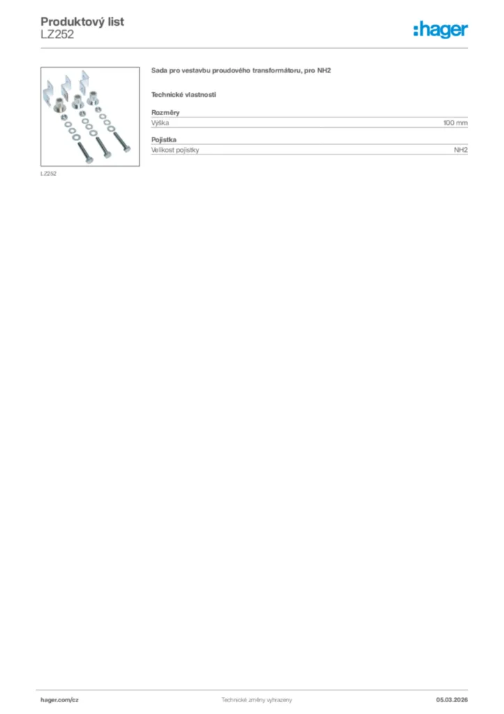 Obrázek Hager Product data sheet LZ252 | Hager