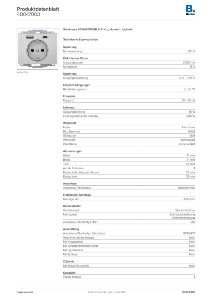 Bild Berker Produktdatenblatt 48047003 | Hager Deutschland