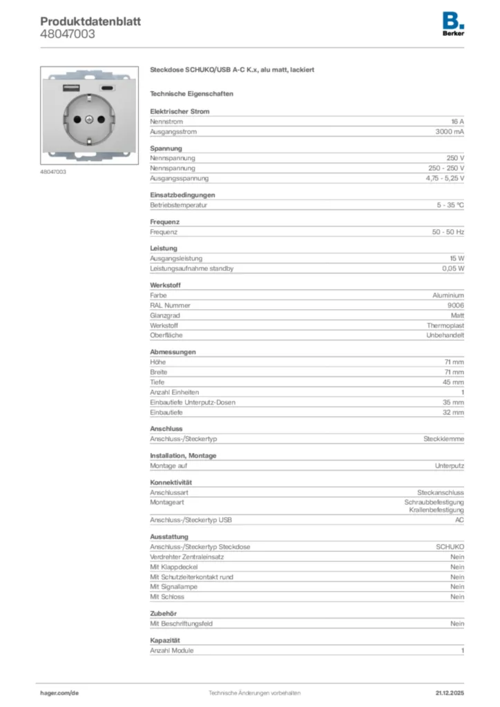 Bild Berker Produktdatenblatt 48047003 | Hager Deutschland