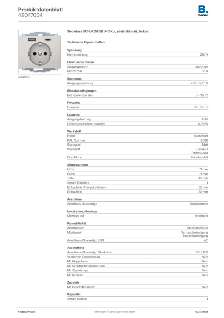 Bild Berker Produktdatenblatt 48047004 | Hager Deutschland