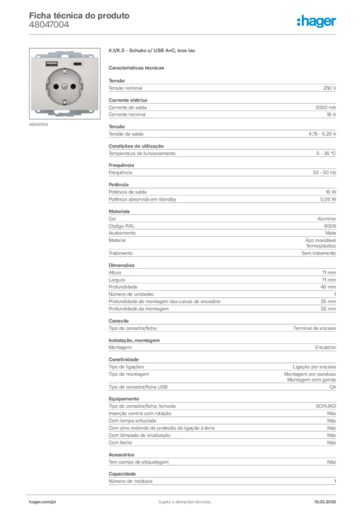 Imagem Hager Ficha técnica do produto 48047004 | Hager Portugal