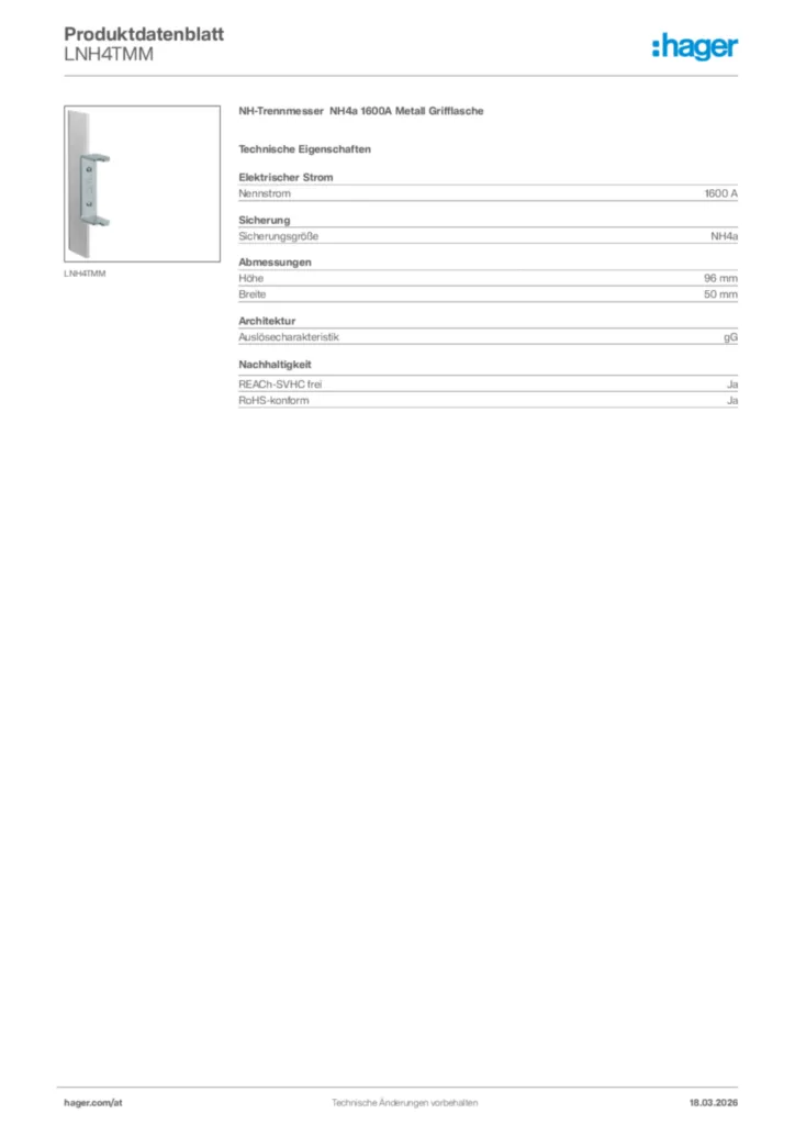 Bild Hager Produktdatenblatt LNH4TMM | Hager Deutschland