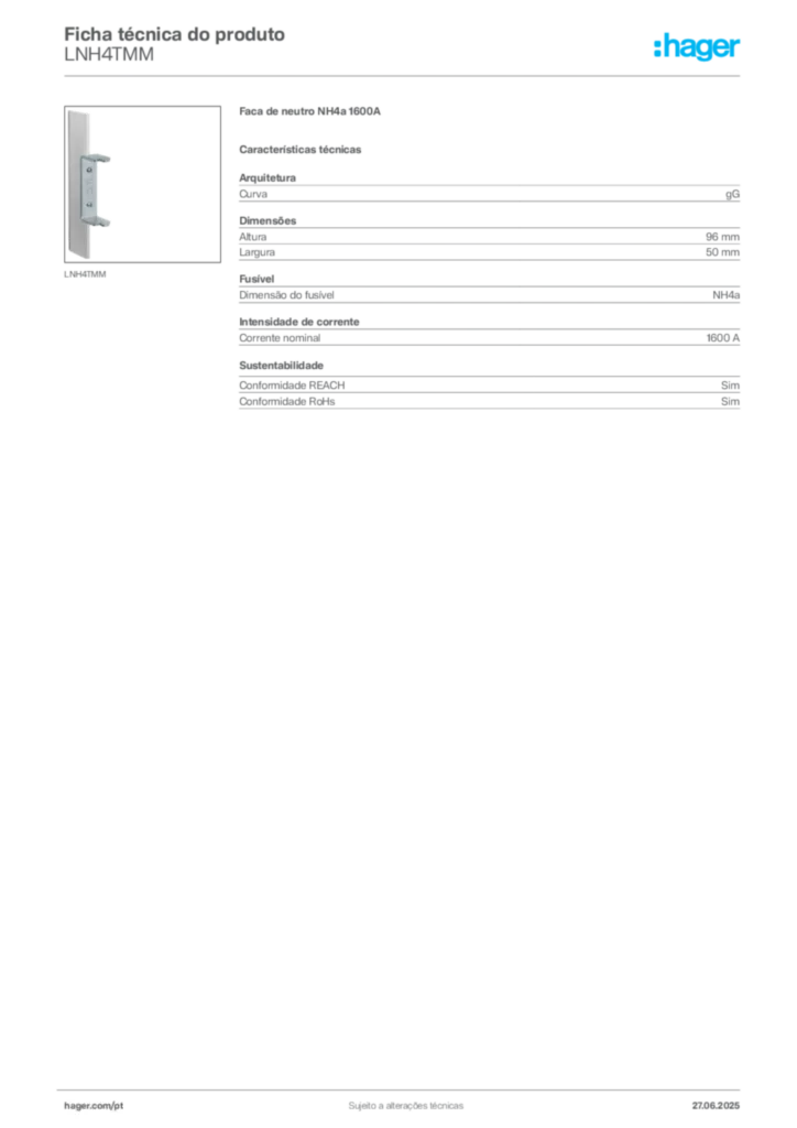 Imagem Hager Ficha técnica do produto LNH4TMM | Hager Portugal
