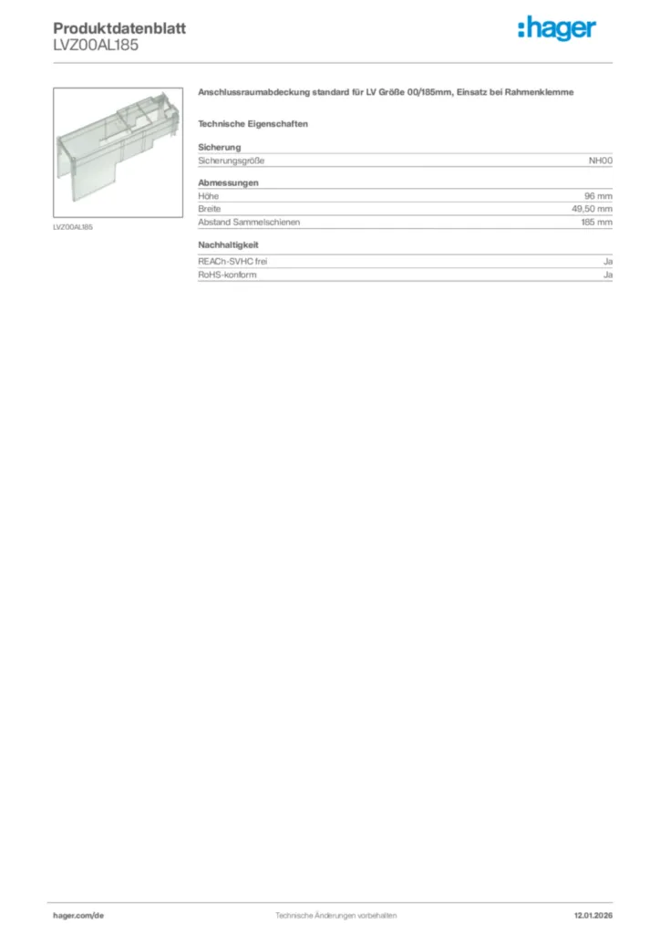 Bild Hager Produktdatenblatt LVZ00AL185 | Hager Deutschland