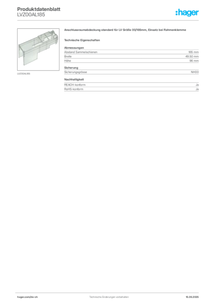 Bild Hager Produktdatenblatt LVZ00AL185 | Hager Schweiz