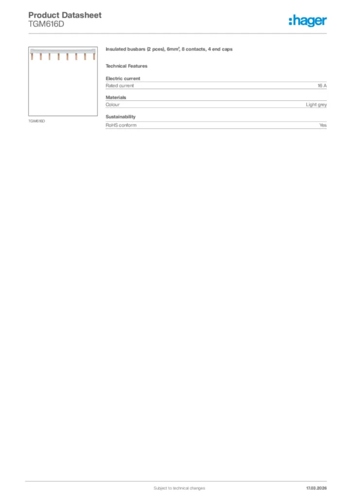 Image Hager Product data sheet TGM616D  | Hager Africa
