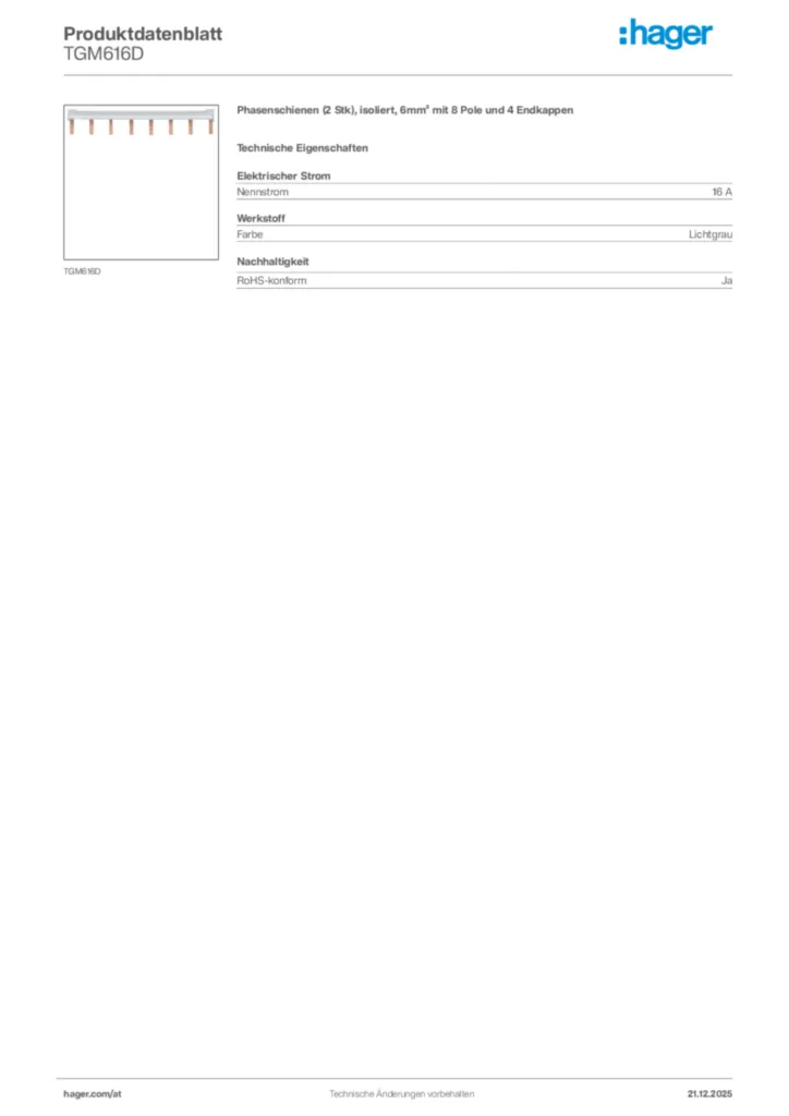 Bild Hager Produktdatenblatt TGM616D | Hager Deutschland