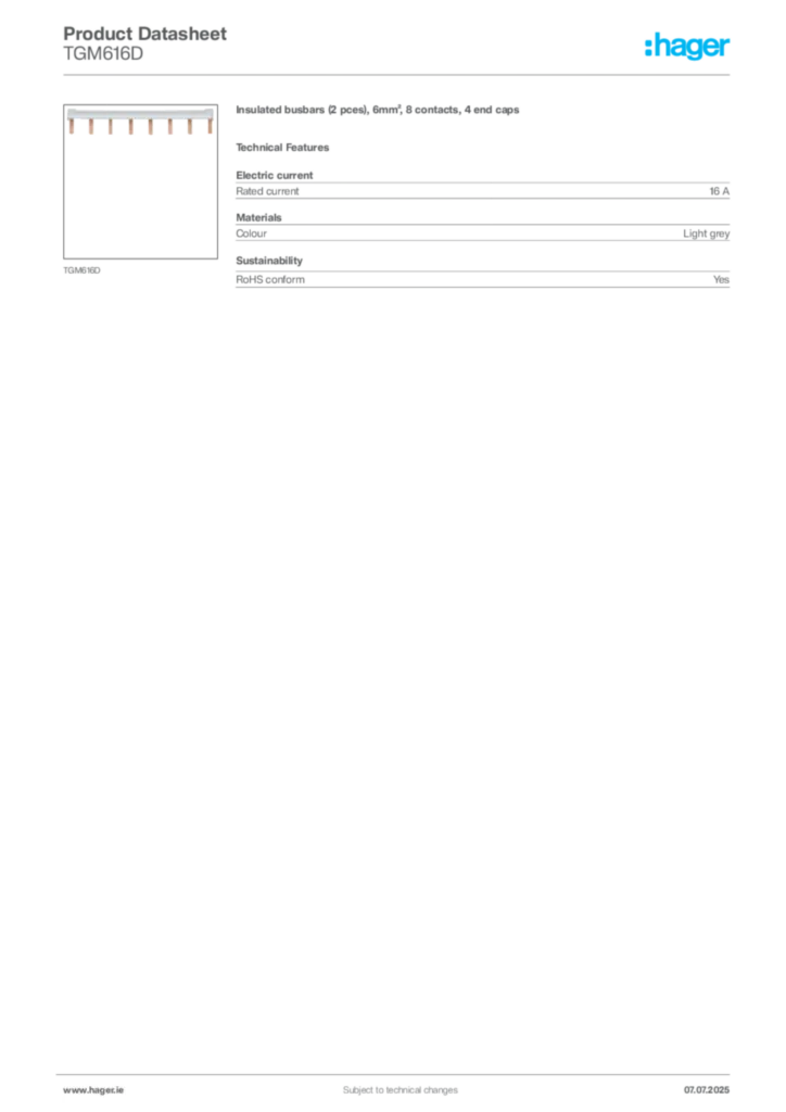 Image Hager Product data sheet TGM616D  | Hager