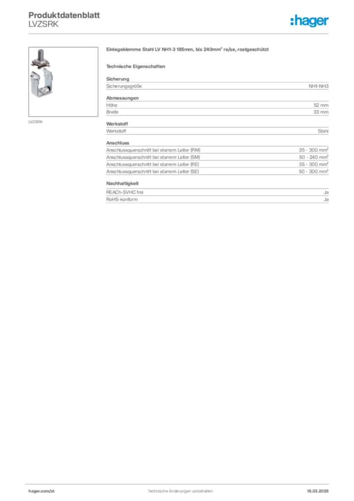 Bild Hager Produktdatenblatt LVZSRK | Hager Deutschland
