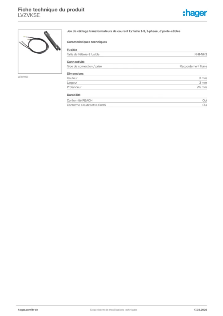 Image Hager Fiche technique du produit LVZVKSE | Hager Suisse
