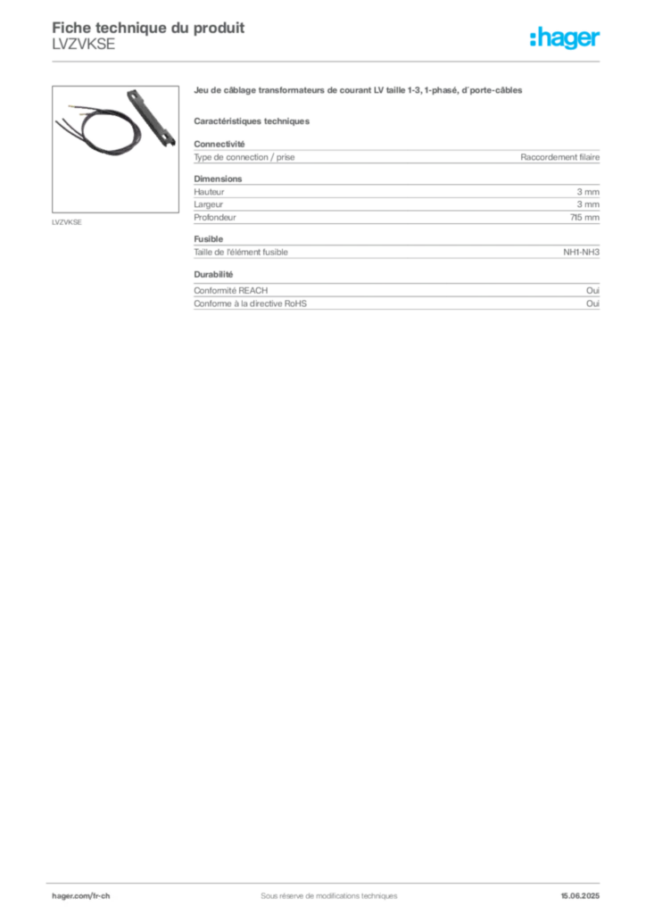 Image Hager Fiche technique du produit LVZVKSE | Hager Suisse