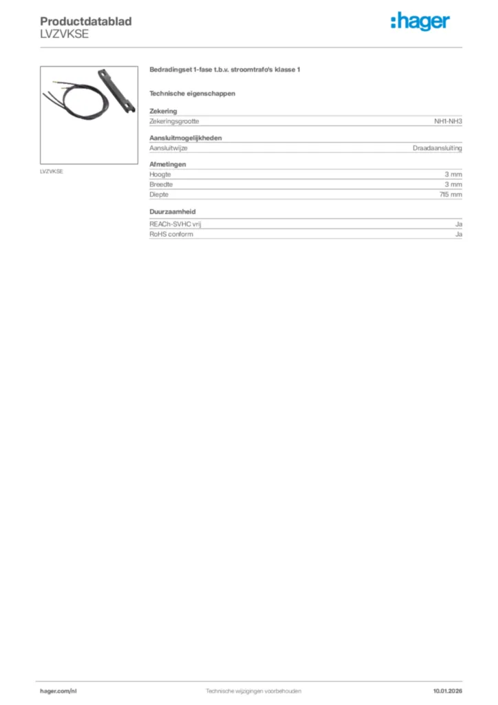 Afbeelding Hager Productdatablad LVZVKSE | Hager Nederland