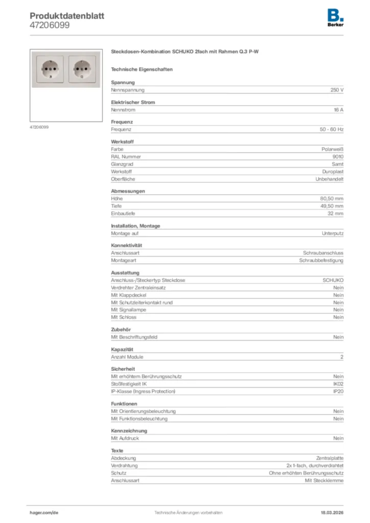 Bild Berker Produktdatenblatt 47206099 | Hager Deutschland