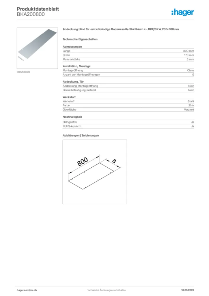 Bild Hager Produktdatenblatt BKA200800 | Hager Schweiz