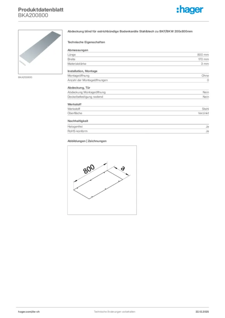 Bild Hager Produktdatenblatt BKA200800 | Hager Schweiz