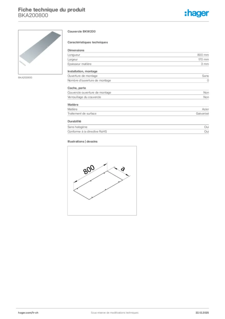 Image Hager Fiche technique du produit BKA200800 | Hager Suisse