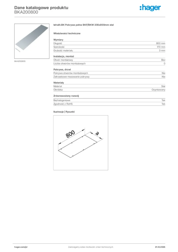 Zdjęcie Hager Dane katalogowe produktu BKA200800 | Hager Polska