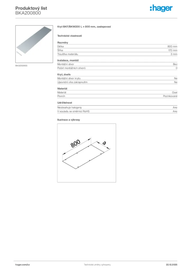 Obrázek Hager Produktový list BKA200800 | Hager