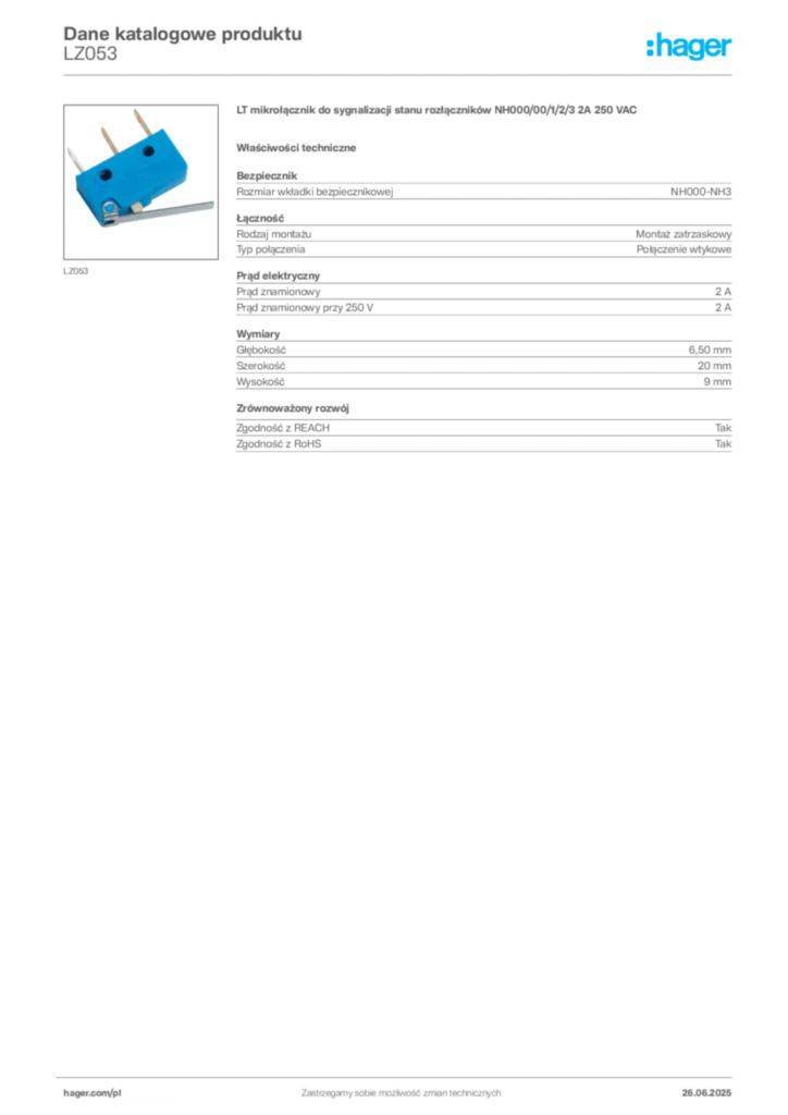 Zdjęcie Hager Dane katalogowe produktu LZ053 | Hager Polska