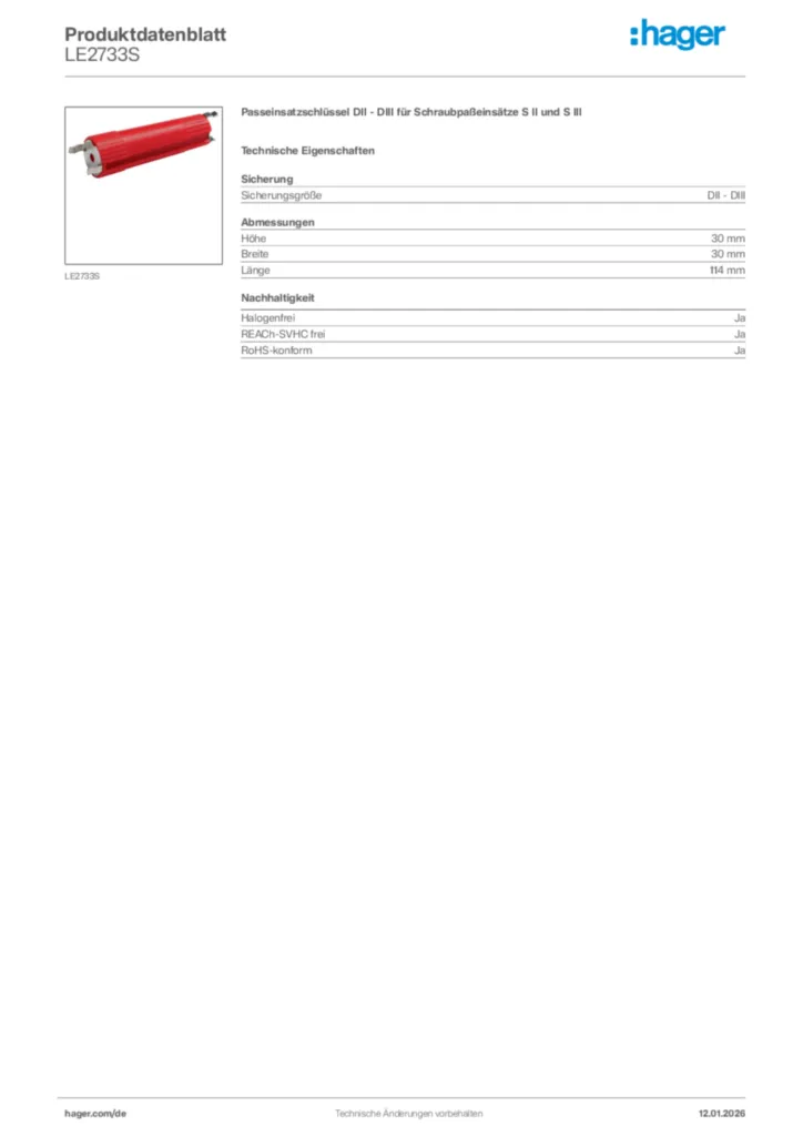 Bild Hager Produktdatenblatt LE2733S | Hager Deutschland