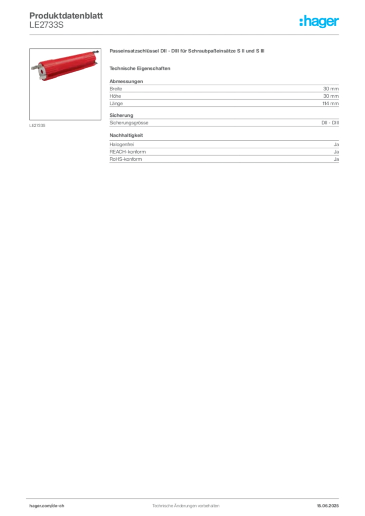 Bild Hager Produktdatenblatt LE2733S | Hager Schweiz