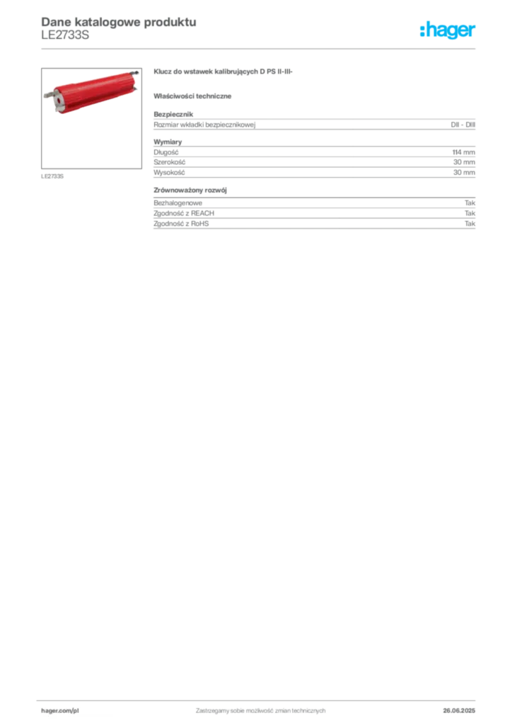 Zdjęcie Hager Dane katalogowe produktu LE2733S | Hager Polska