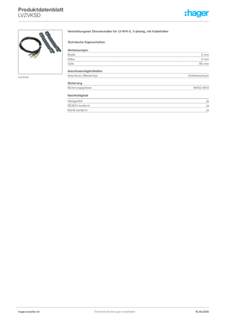 Bild Hager Produktdatenblatt LVZVKSD | Hager Schweiz