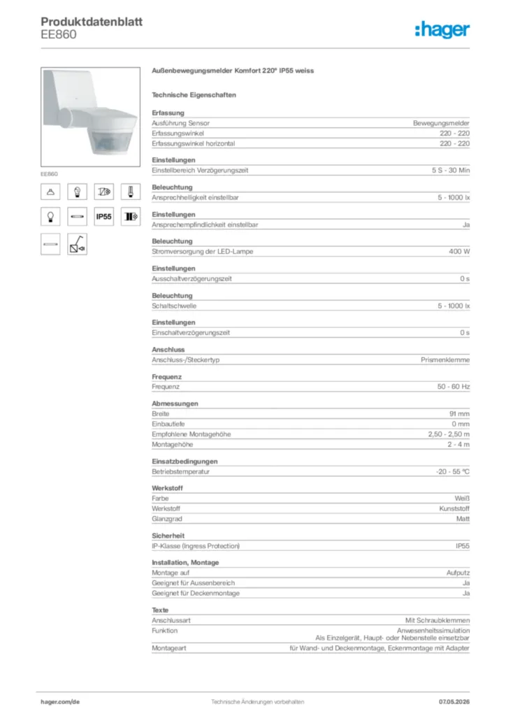 Bild Hager Produktdatenblatt EE860 | Hager Deutschland