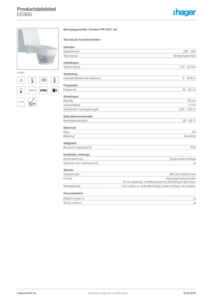 Afbeelding Hager Productdatablad EE860 | Hager Belgium