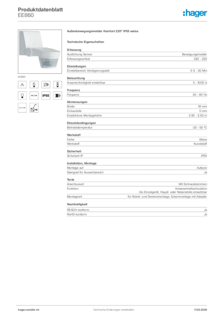 Bild Hager Produktdatenblatt EE860 | Hager Schweiz