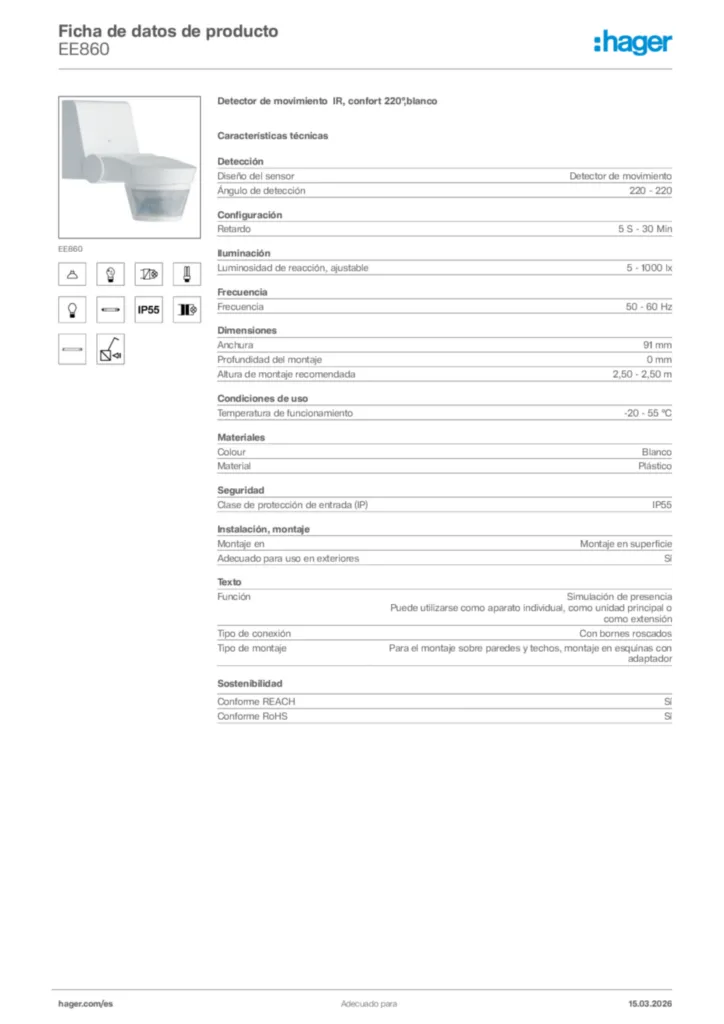 Imagen Hager Ficha de datos de producto EE860 | Hager España