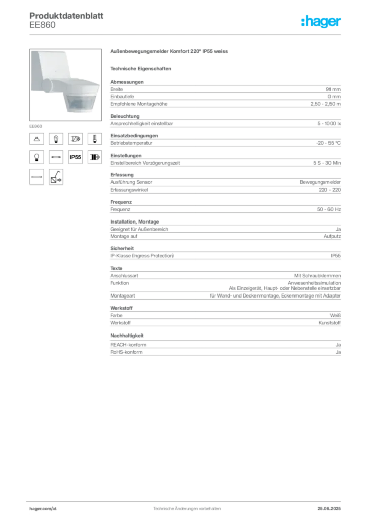 Bild Hager Produktdatenblatt EE860 | Hager Deutschland