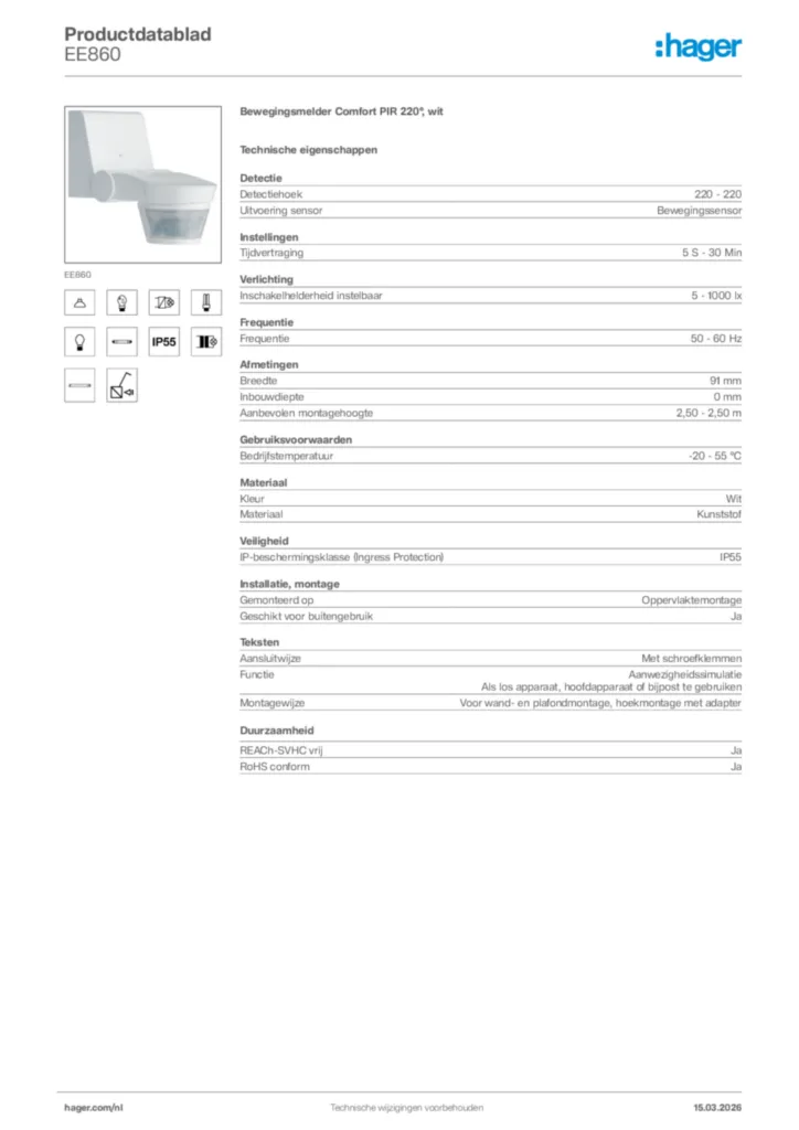 Afbeelding Hager Productdatablad EE860 | Hager Nederland