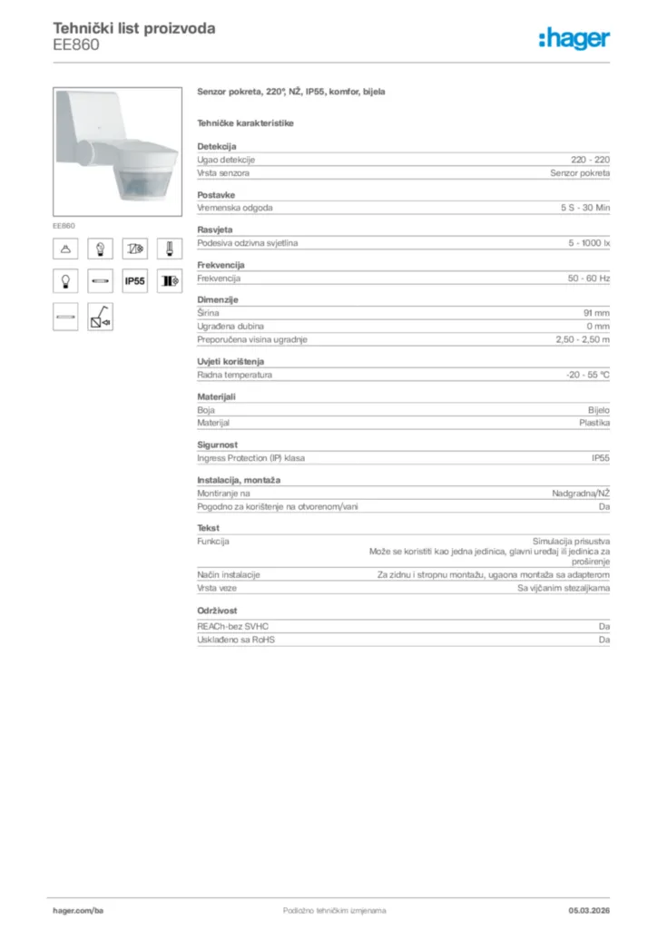 Slika Hager Tehnički list proizvoda EE860  | Hager