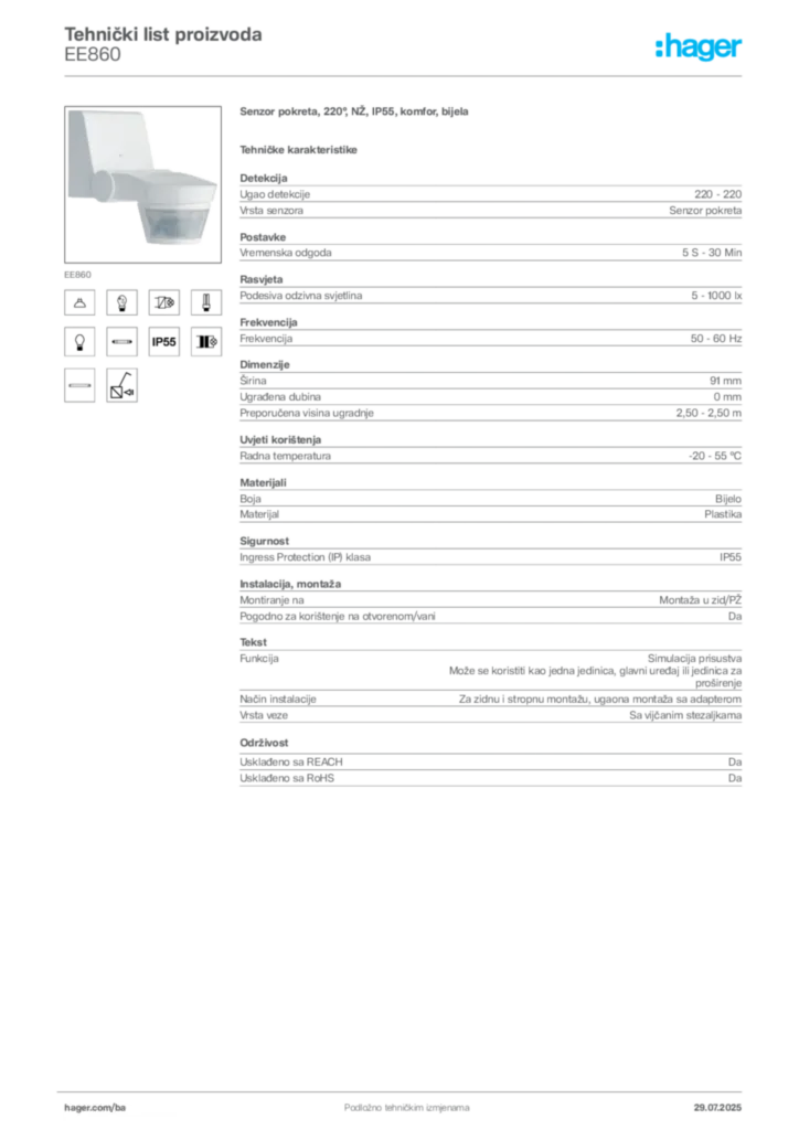 Slika Hager Product data sheet EE860  | Hager