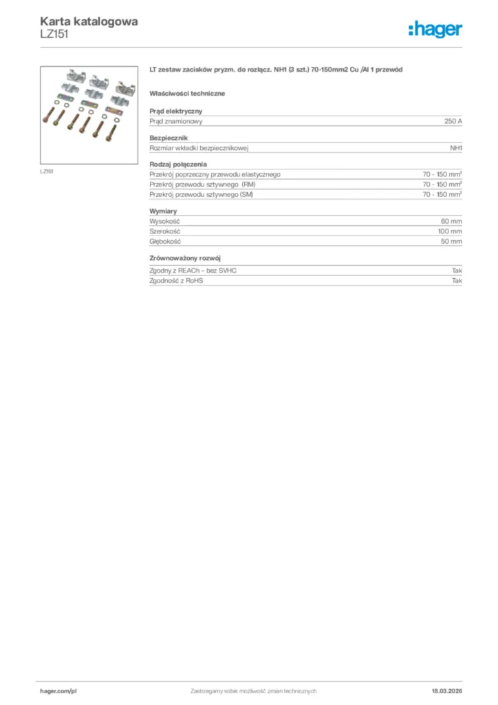 Zdjęcie Hager Karta katalogowa LZ151 | Hager Polska