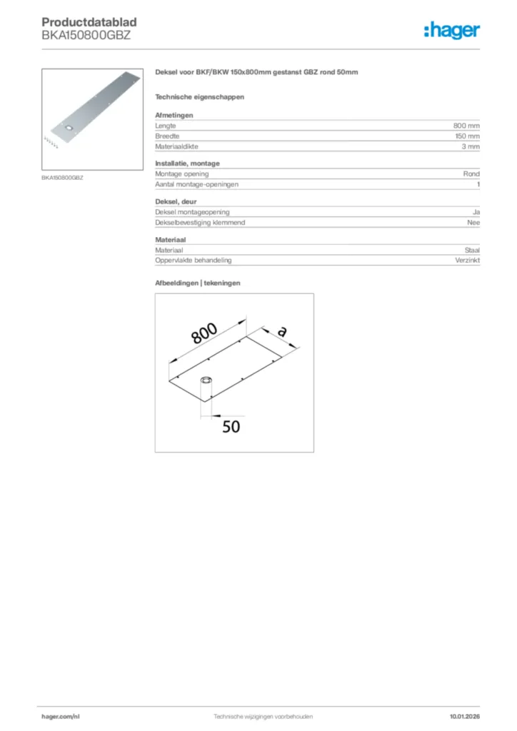Afbeelding Hager Productdatablad BKA150800GBZ | Hager Nederland
