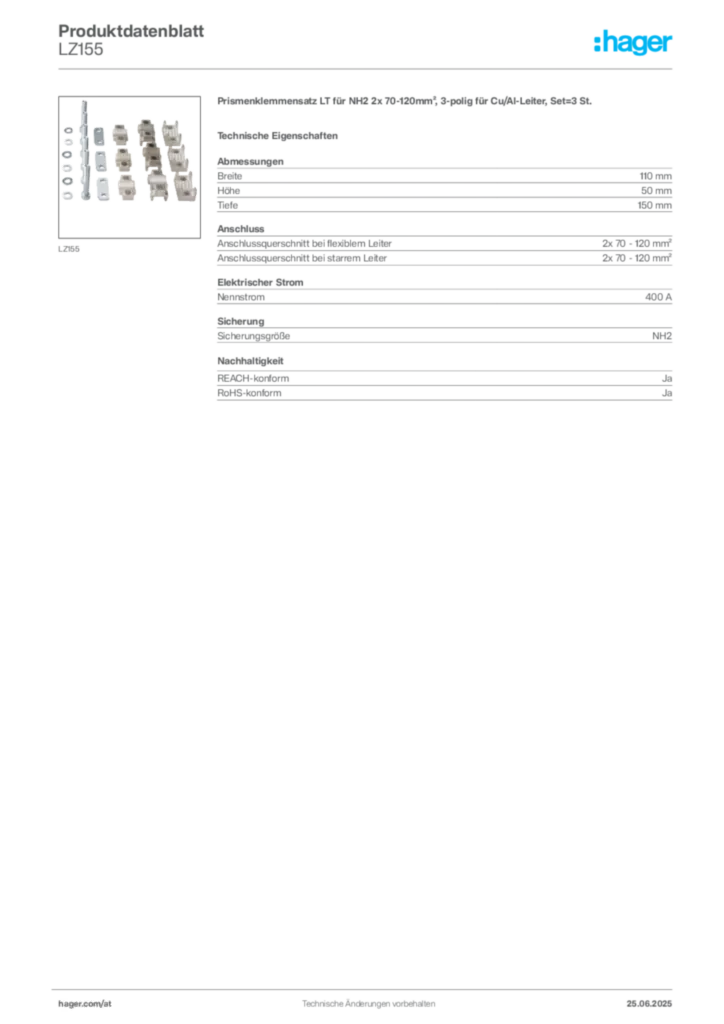 Bild Hager Produktdatenblatt LZ155 | Hager Deutschland