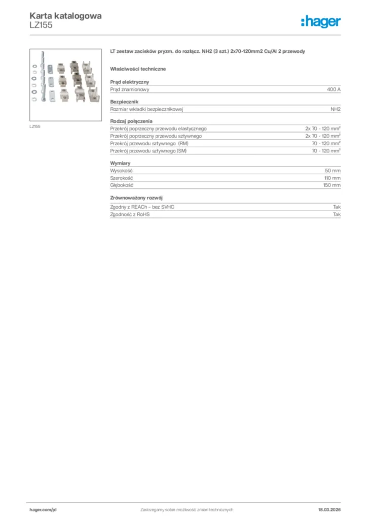 Zdjęcie Hager Karta katalogowa LZ155 | Hager Polska