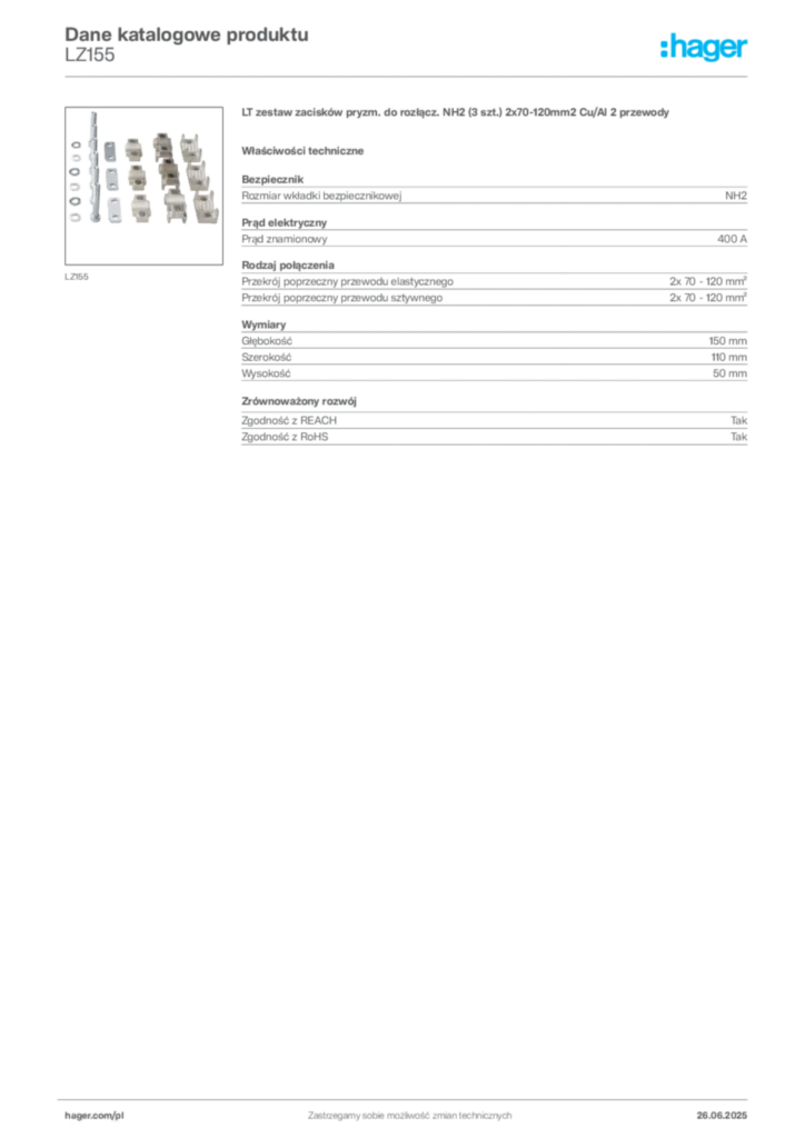 Zdjęcie Hager Dane katalogowe produktu LZ155 | Hager Polska