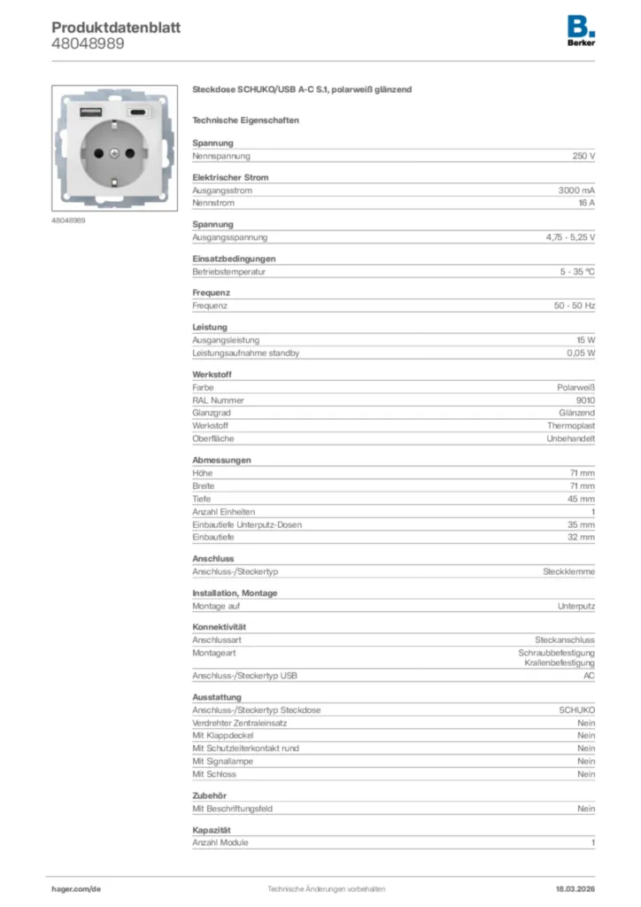 Bild Berker Produktdatenblatt 48048989 | Hager Deutschland