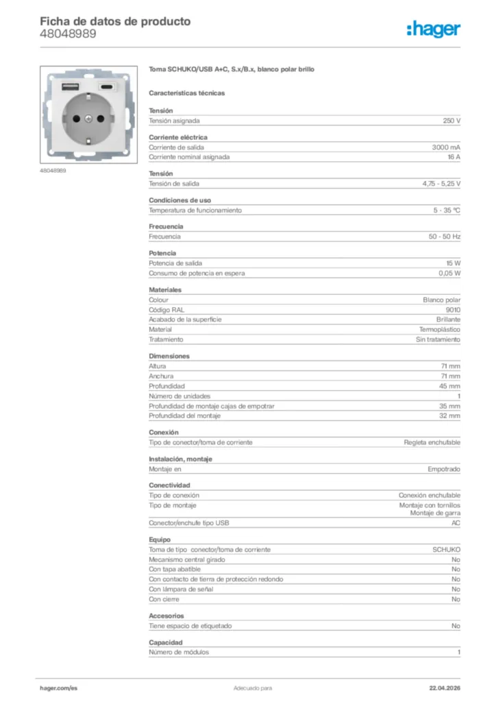 Imagen Hager Ficha de datos de producto 48048989 | Hager España