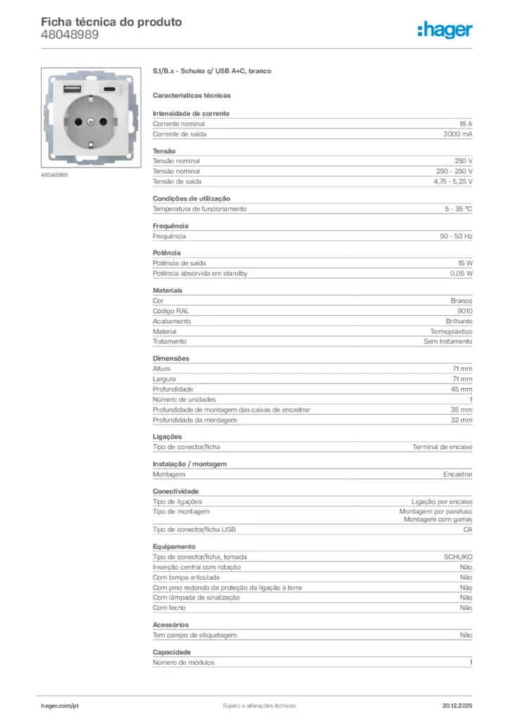 Imagem Hager Ficha técnica do produto 48048989 | Hager Portugal