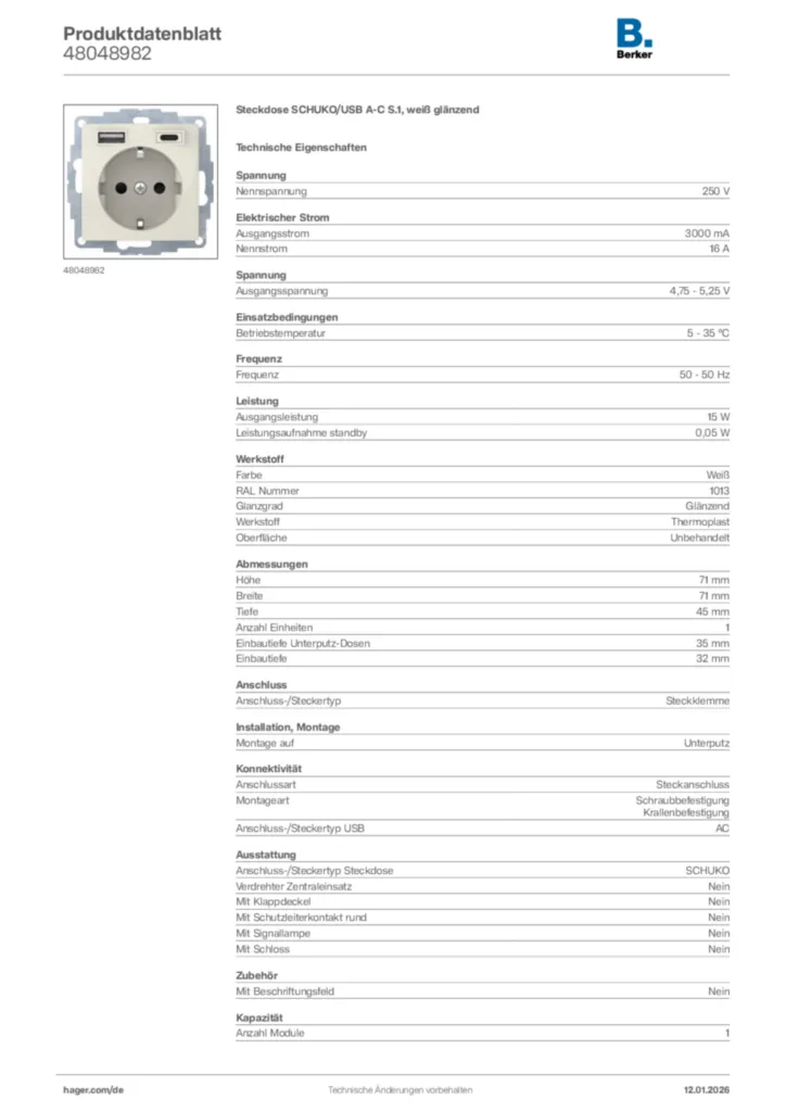 Bild Berker Produktdatenblatt 48048982 | Hager Deutschland