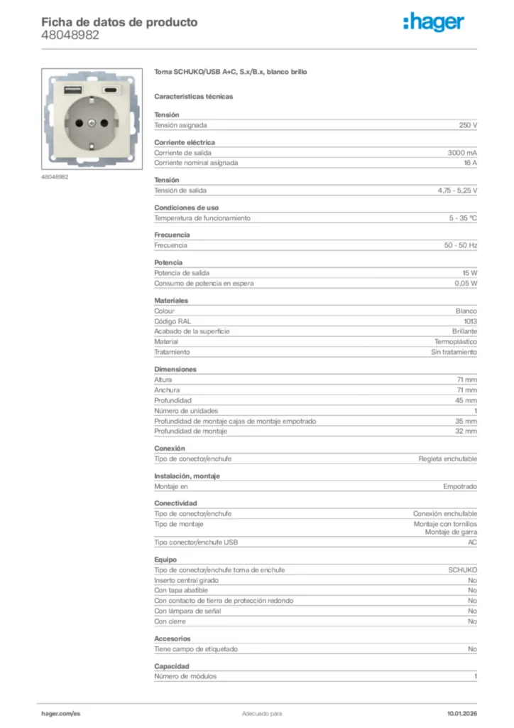 Imagen Hager Ficha de datos de producto 48048982 | Hager España