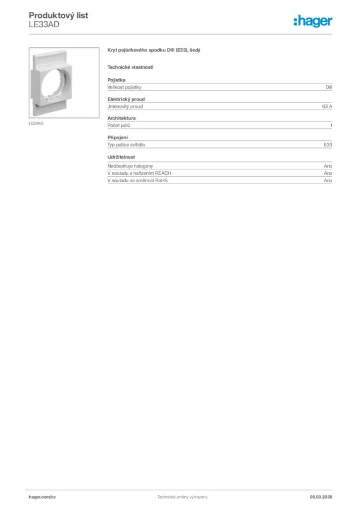 Obrázek Hager Product data sheet LE33AD | Hager