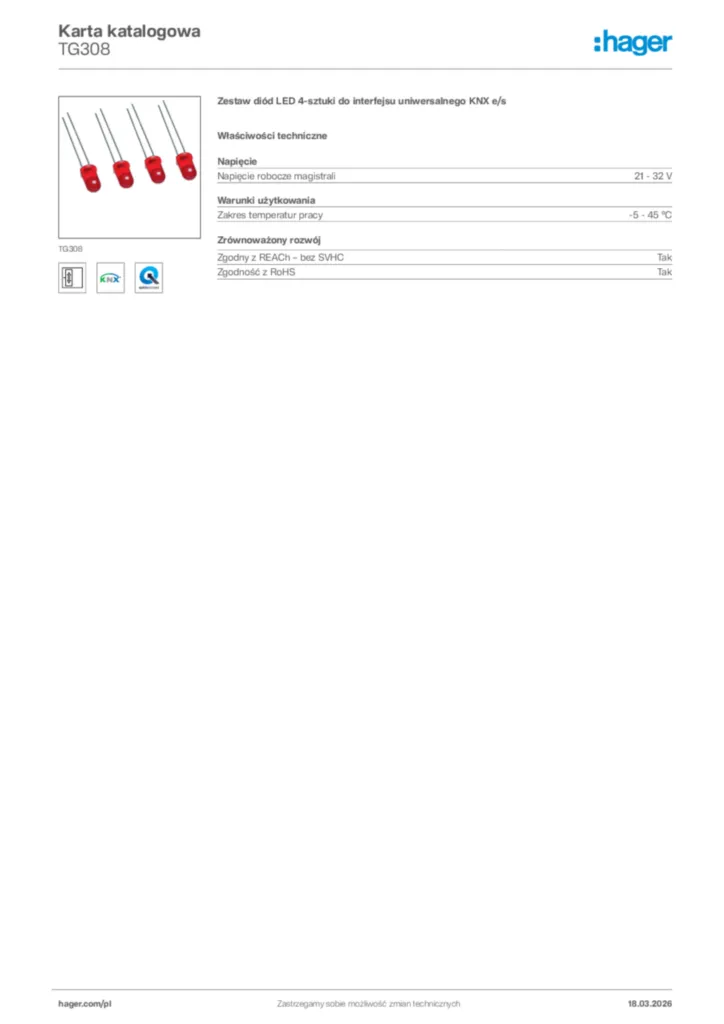 Zdjęcie Hager Karta katalogowa TG308 | Hager Polska