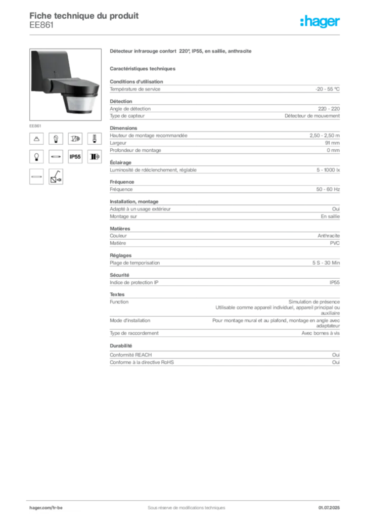 Image Hager Fiche technique du produit EE861 | Hager Belgique