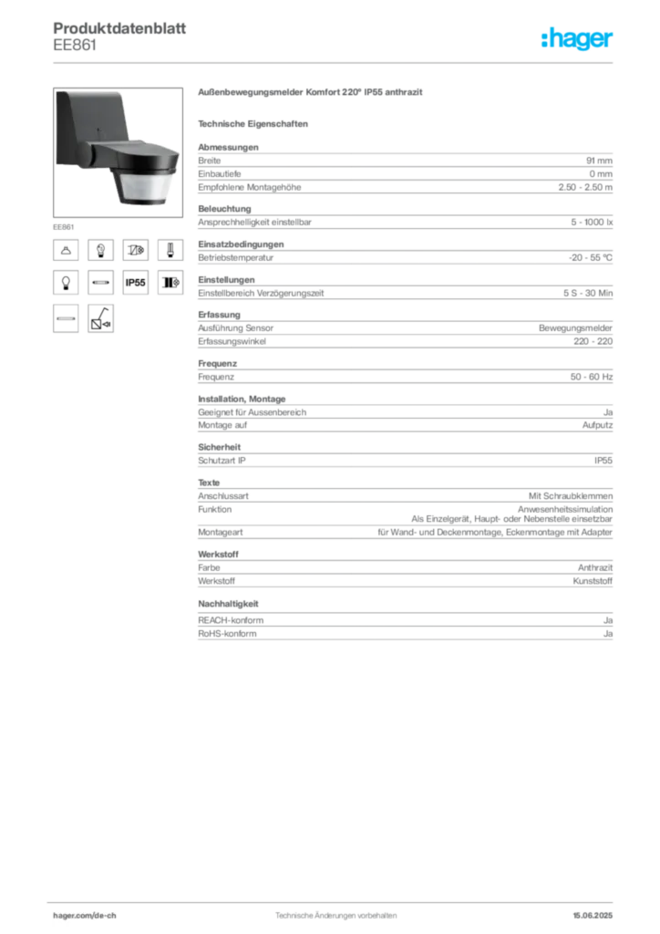 Bild Hager Produktdatenblatt EE861 | Hager Schweiz