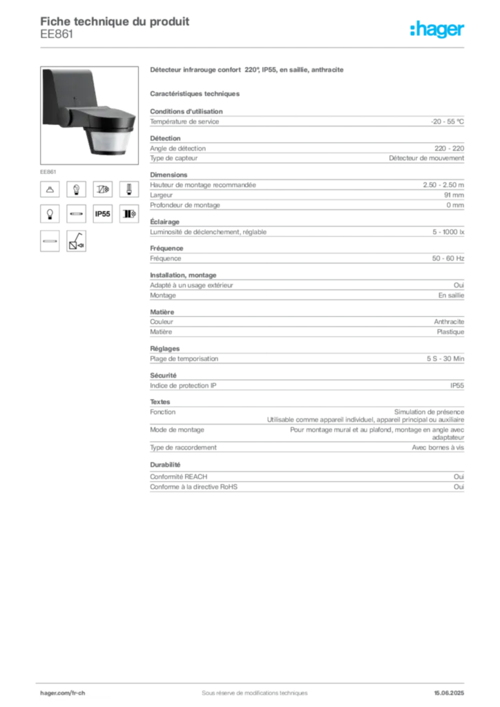 Image Hager Fiche technique du produit EE861 | Hager Suisse